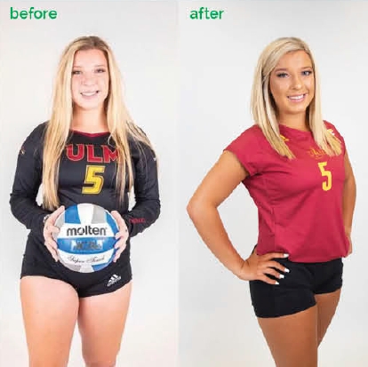 Before and after photos of ULM volleyball athlete Chloe